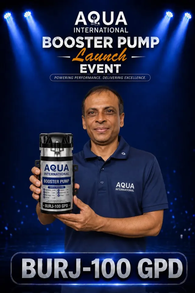 Aqua International team member with the BURJ-100 GPD booster pump