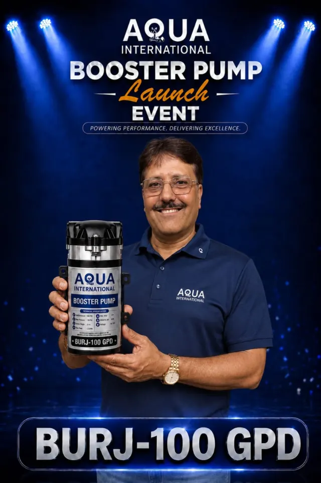 Aqua International team member with the BURJ-100 GPD booster pump